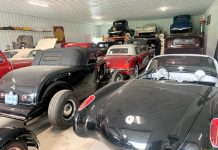 Some of the classic cars seized from a property in Stirling in Hastings County on May 14, 2024 following a multi-unit investigation by the Ontario Provincial Police (OPP). Two Stirling men are facing multiple charges. (OPP photo)