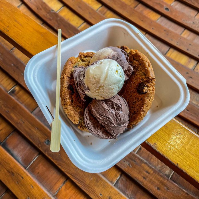 The Silver Bean Café location at the new Canadian Canoe Museum will have some exclusive canoe-inspired menu items, including the "Canookie", pictured here with Kawartha Dairy's new Nanaimo bar ice cream sandwiched between the café's Planet chocolate chip peanut butter cookie. (Photo courtesy of Dan Brandsma)
