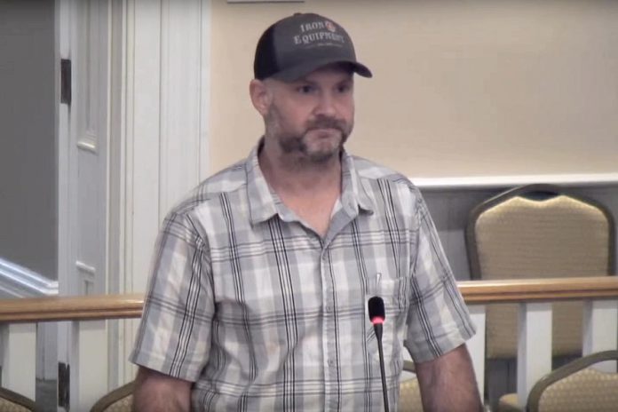 Kawartha Lakes resident Jamie Malloy, owner and president of Fraserville-based Iron Equipment, appeared before Kawartha Lakes city council on May 21, 2024 to express his concerns about Fleming College's decision to cancel its Heavy Equipment Techniques and Generator Service Technician programs. (kawarthaNOW screenshot of City of Kawartha Lakes video)