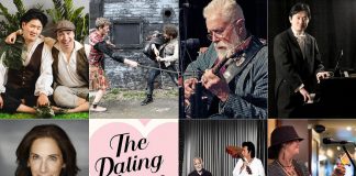 Left to right, top and bottom: Capitol Theatre's "A Year With Frog and Toad", The Electric City Player's "Macbeth", Bruce Cockburn, Sheng Cai, "Surrender, Dorothy" playwright Liz Best, Globus Theatre's "The Dating Game", Dan Hill and Andy Kim, and Joslynn Burford. (kawarthaNOW collage, with photo of "Macbeth" by Julie Anne Gagne and photo of Joslynn Burford by Andy Carroll)
