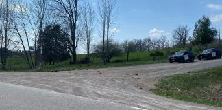 Debris on Lilac Road at Mount Horeb Road west of Omemee after a Pontypool man's motorcycle crashed on May 4, 2024. The 73-year-old driver was pronounced dead in hospital. (Photo: Kawartha Lakes OPP)