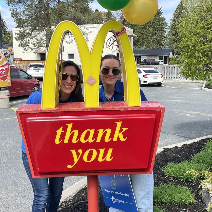 The sign says it all when it comes to a record-breaking total of $30,000 raised at the McHappy Day event at McDonald's restaurants in Cobourg and Port Hope on May 8, 2024. Around $22,500 of the funds raised will support Five Counties Children's Centre, with the remaining $7,500 supporting Ronald McDonald House Charities. (Photo courtesy of Five Counties Children's Centre)