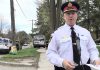 Peterborough police chief Stuart Betts held a media conference at 850 Fairbairn Street on May 1, 2024, to provide an update on a shooting the previous evening. The shooting victim, who is currently in hospital, and the three people facing charges were known to one another, were all involved in a housing unit takeover, and are not from Peterborough. (kawarthaNOW screenshot of Peterborough Police Service video)