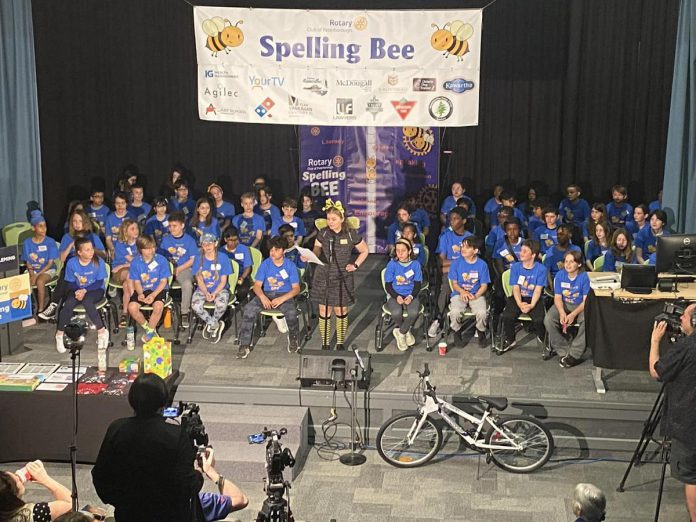 Rotarian Catherine Hanrahan was the emcee of the Rotary Club of Peterborough's 10th annual spelling bee on May 4, 2024 at Whetung Theatre at Fleming College. (Photo: Rotary Club of Peterborough)