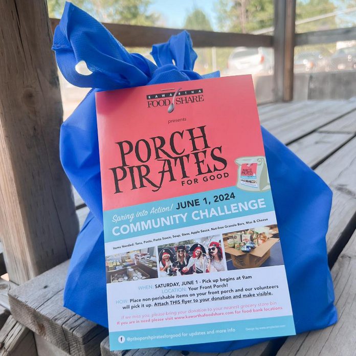Flyers for the food drive will be distributed the week prior to June 1, 2024. Kawartha Food Share asks donors to include the flyer with their donation so it's easy for the volunteers collecting donations to spot on city porches. (Photo: Kawartha Food Share)