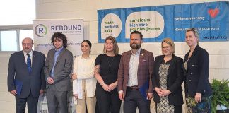 Municipality of Port Hope Mayor Olena Hankivsky invites residents to have their say about desired supports and services for a new youth wellness hub serving Northumberland County. Pictured is Hankivsky (right) at the Ontario government's May 2, 2024 announcement in Port Hope of the youth wellness hub. (Photo: Rebound Child & Youth Services)
