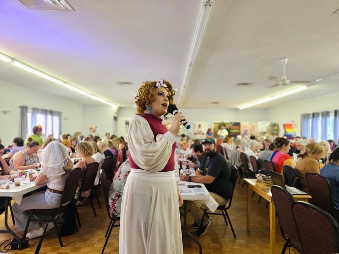 Peterborough drag performer Betty Baker leading a drag bingo event as part of the 2023 Trent Hills Pride celebrations. Drag Queen Bingo is returning to Trent Hills as one of many Pride Month celebrations in June across the Kawarthas, celebrating the inclusion and diversity of 2SLGBTQI+ communities. (Photo: Trent Hills Pride)