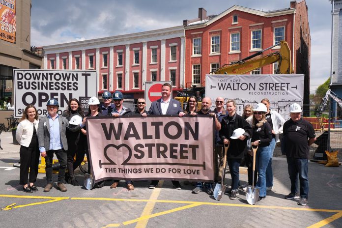 Residents, politicians, and business owners officially kicked off the Walton Street reconstruction project in downtown Port Hope on May 8, 2024. (Photo: Municipality of Port Hope)