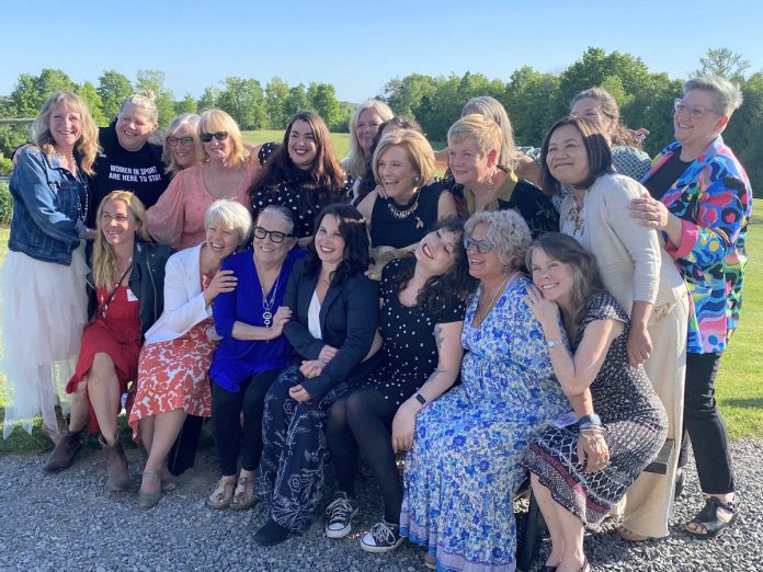 The 20 Peterborough-area women who were recognized at the inaugural Women of Impact Awards ceremony and celebration, hosted by the United Way of Peterborough & District in conjunction with Women United Peterborough and held at Farmhill Weddings east of Peterborough on May 30, 2024. (Photo: Paul Rellinger / kawarthaNOW)