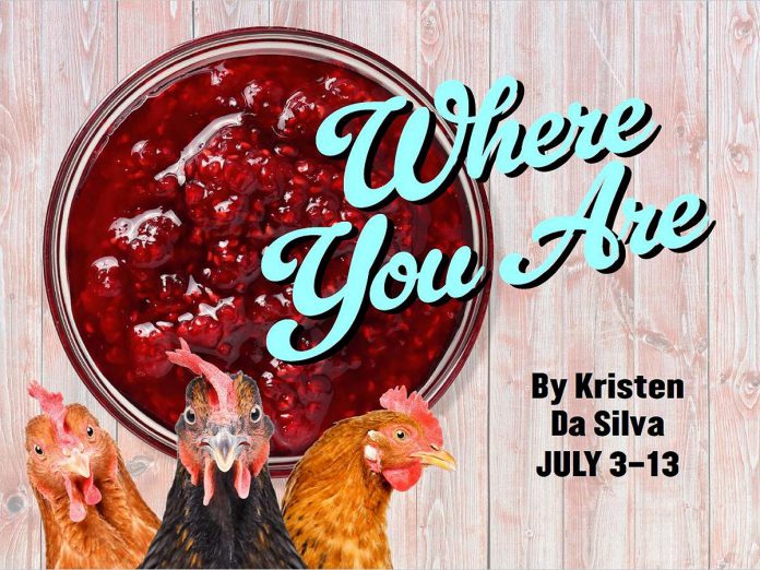 Globus Theatre presents Kristen Da Silva's comedy "Where You Are" at the Lakeview Arts Barn in Bobcaygeon from July 3 to 13, 2024. (Graphic: Globus Theatre)