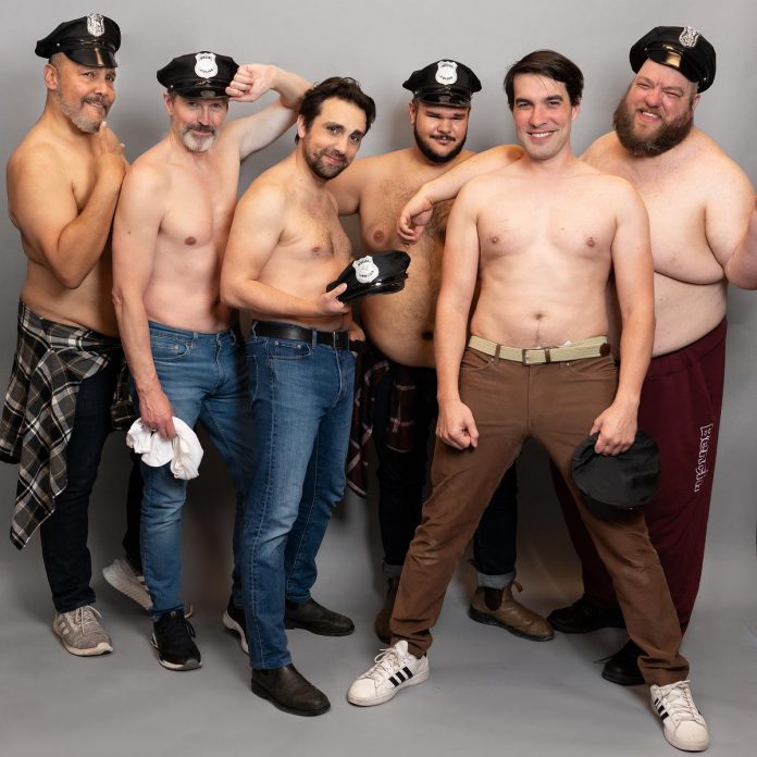 Gavin Hope, Ian Simpson, Darren Burkett, Jacob MacInnis, Gaelan Beatty, and Daniel Wil star in the Capitol Theatre's production of the Broadway musical "The Full Monty" from July 12 to 28 in Port Hope. (Photo courtesy of Capitol Theatre)