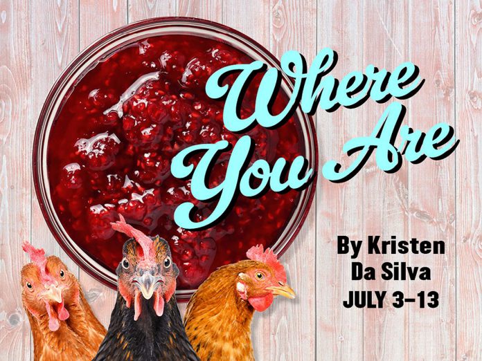 Globus Theatre's production of Kristen Da Silva's poignant comedy "Where You Are" runs at the Lakeview Arts Barn in Bobcaygeon from July 3 to 13, 2024. (Graphic: Globus Theatre)