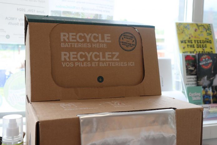 You can also drop off your used batteries at the GreenUP Store and Resource Centre's hard-to-recycle station. The batteries are properly recycled by Call2Recycle, a not-for-profit organization in Toronto. (Photo: Eileen Kimmett / GreenUP)