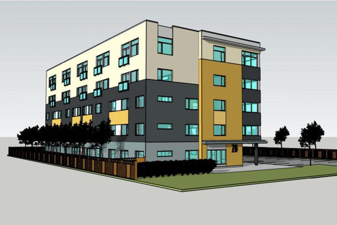 An initial conceptual rendering of Humanity Peterborough & Kawartha Region's planned new 41-unit affordable housing development to be located on Lansdowne Street West in Peterborough. (Graphic: Aside Architects)