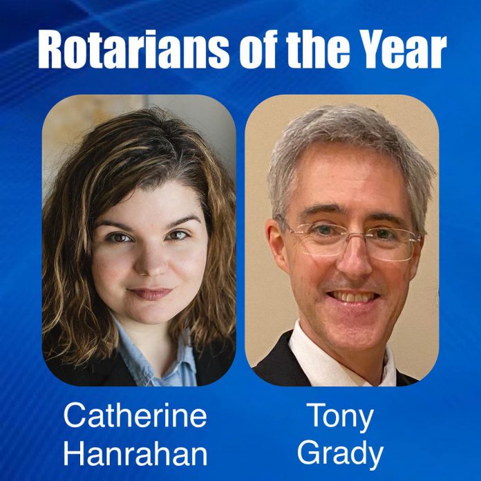 Catherine Hanrahan and Tony Grady were named Rotarians of the Year at the Rotary Club of Peterborough's meeting on June 24, 2024, in recognition of their contributions to the club. (Photos courtesy of Rotary Club of Peterborough