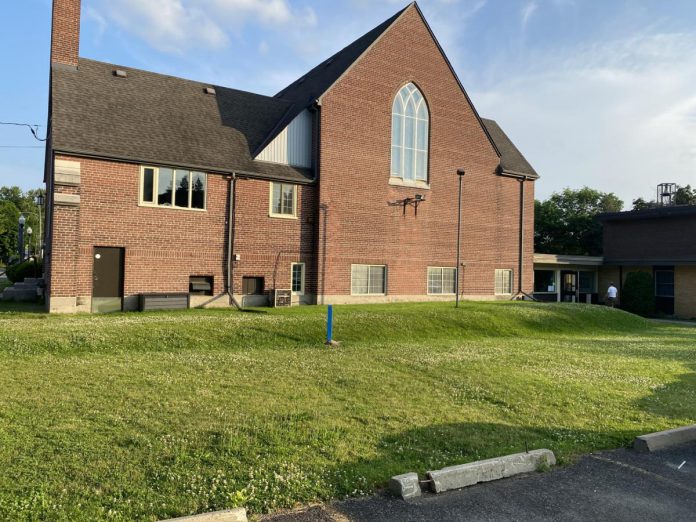 As part of Mark Street United Church's agreement with TVM Group, the Toronto-based developer would build a new 1,800-square-foot hall north of the original church building to replace the larger hall that will be demolished as part of the development. (Photo: Paul Rellinger / kawarthaNOW)