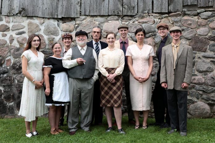 Some of the cast of 4th Line Theatre's world premiere of "Jim Watts: Girl Reporter" during a media day event on July 17, 2024 at the Winslow Farm in Millbrook. Written by Beverley Cooper and directed by Kim Blackwell, the historical play runs from July 30 to August 24.  (Photo: Heather Doughty / kawarthaNOW)