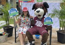 Five Counties Children's Centre board chair Julie Davis and Peterborough Petes mascot Roger were among the guests who helped kick off summer at the third annual Backyard Summer Social on June 22, 2024. The forecasted rain held off for the adults-only outdoor event event organized by Five Counties Children's Centre that raised nearly $42,000 to support kids' treatment services in Peterborough, Northumberland, Haliburton, and Hastings counties and in the City of Kawartha Lakes. (Photo: Five Counties Children's Centre)