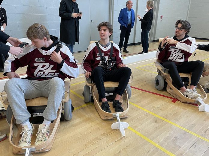 VOLT hockey is an electricying experience, as the Peterborough Petes players can attest, that lets youth with varied abilities use specialized chairs to enjoy a form of floor hockey. The YMCA of Central East is being credited for being the lead local agency in bringing a VOLT hockey team to Peterborough, one of the reasons Five Counties Children's Centre has awarded the YMCA with a High-Five Community Recognition Award. (Photo: Five Counties Children's Centre)