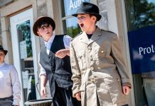 Celebrate Bobcaygeon’s 150th anniversary with Globus Theatre’s sixth annual Downtown Detective Trail Youth participants in Globus Theatre's summer performance camp acting out clues in the 2021 version of the Downtown Detective Trail. (Photo: Dahlia Katz)