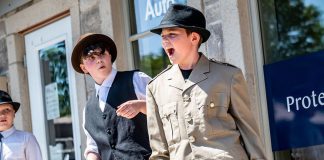 Celebrate Bobcaygeon’s 150th anniversary with Globus Theatre’s sixth annual Downtown Detective Trail Youth participants in Globus Theatre's summer performance camp acting out clues in the 2021 version of the Downtown Detective Trail. (Photo: Dahlia Katz)