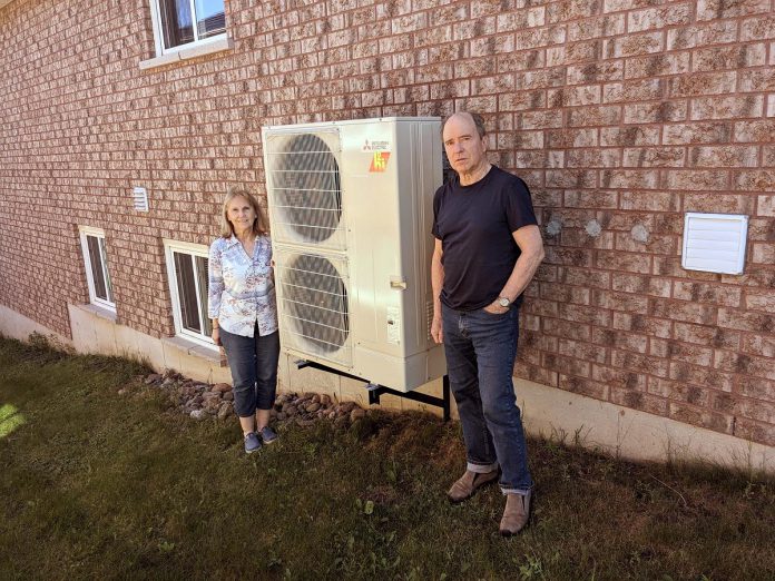 The Dorans replaced their 18-year-old gas furnace and their air conditioning units with a cold climate air source heat pump that now provides both heating and cooling for the home. (Photo: Clara Blakelock / GreenUP)