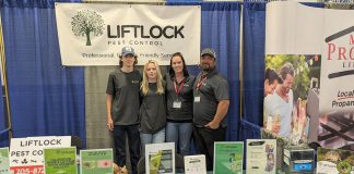 Liftlock Pest Control founder Terry King (right) and his family at the Haliburton Home & Cottage Show in 2024. Launched this spring, the family-run Ennismore business offers interior and exterior pest control services at residential, commercial, and cottage properties across the greater Kawarthas region and the Muskokas. Services range from insect treatments, to bat exclusion and wildlife trapping and removal, to eradication of poison ivy and noxious weeds. (Photo courtesy of Liftlock Pest Control)