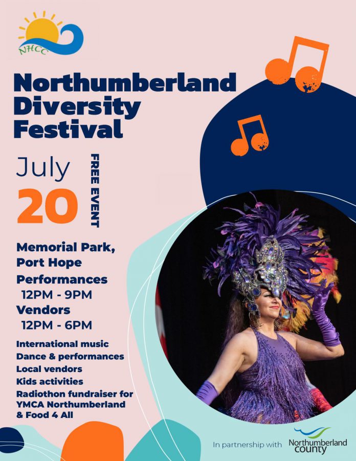 The 2024 Northumberland Diversity Festival takes place from 12 to 9 p.m. on Saturday, July 20 at Port Hope's Memorial Park. (Poster: NHCC)