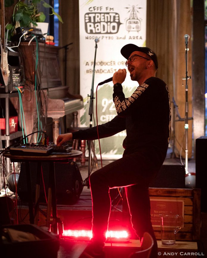 Karol Orzechowski aka garbageface performs during the ninth episode of Trent Radio's "Radio from the Stage" live radio broadcast series at Jethro's Bar + Stage in downtown Peterborough on June 30, 2024. (Photo: Andy Carroll)