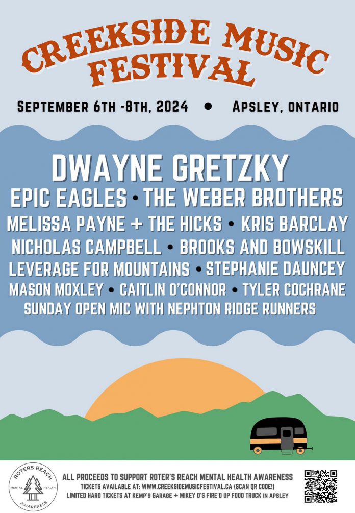 The line-up of performers for the Creekside Music Festival in Apsley from September 6 to 8, 2024. (Poster: Creekside Music Festival)