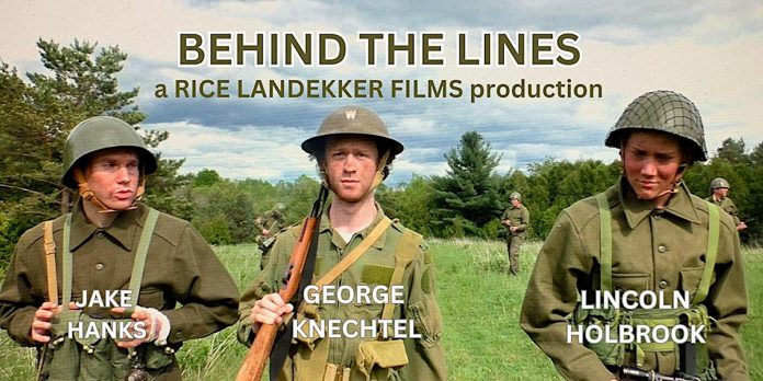 Jake Hanks, George Knechtel, and Lincoln Holbrook portray the main characters in Kayden Carlton's short film "Behind The Lines," with Holbrook in the lead role as a sniper in Nazi-occupied France following the June 6, 1944 D-Day landings in Normandy. (Photo courtesy of Kayden Carlton)