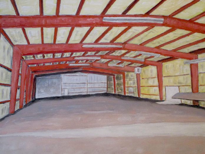 "Warehouse Interior no.5" (2020, gouache and pencil on paper, 10.5" x 13.5") by Gary Blundell is one of the works to be featured in the "Burner Herzog" exhibit at the Agnes Jamieson Gallery in Minden from August 22 to November 23, 2024. (Photo courtesy of Gary Blundell)