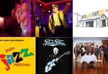 Left to right, top and bottom: A Musical Tribute To ABBA at The Grove Theatre in Fenelon Falls, "Million Dollar Quarter" at the Bancroft Village Playhouse, the Jack Lake Film Fest in Apsley, the Port Hope Jazz Festival, Powder Blues at Lindsay's FLATO Academy Theatre, and Grievous Angels at Haliburton Forest and Wild Life Reserve's Logging Museum. (kawarthaNOW collage)