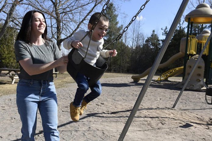 Julie Grant, whose three-year-old son Jude has cerebral palsy and developmental delays, has partnered with the Ennismore Optimist Club to bring the first inclusive playground to Selwyn Township. (Photo: Ennismore Inclusive Playground Project)