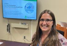 Five Counties Occupational Therapist Ashley Parsons swears by the six F-words for child development: Family, Fun, Friends, Functioning, Fitness, and Future. She sees tremendous value in the F-words framework that shifts thinking from a medical model of "fixing" kids with disabilities or impairment to one that focuses on a child's strengths and interests. (Photo: Five Counties Children's Centre)