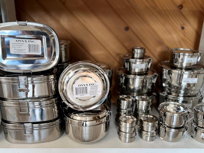 Stainless steel containers like those made by Onyx are an excellent option for anyone looking to replace plastic containers with a durable product that can be reused for decades. (Photo: Eileen Kimmett / GreenUP)