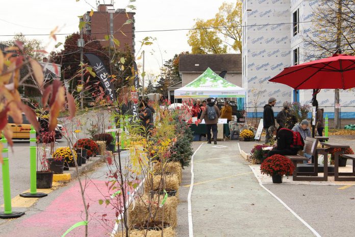 In 2022, GreenUP hosted pop-ups in Brookdale Plaza as a part of the Parking Lot Paradise project which was funded by My Main Street. During the events, people gathered to discuss their experience as pedestrians, and share ideas about placemaking. (Photo: Lili Paradi / GreenUP)