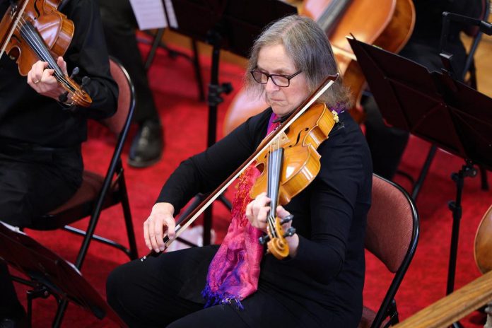 Lucie Blouin, the Kawartha String Orchestra's principal viola and chair of the executive committee, performing in the orchestra's spring 2024 concert in support of Peterborough's YES Shelter for Youth and Families. (Photo: Doug Haskell)