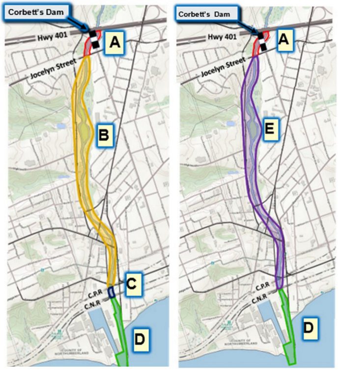 To help protect Chinook salmon during peak migration season, the Ontario government is proposing changes to existing recreational fishing rules, including changing area B (left) that is currently open for fishing from late April to September 30 to area (E) right, which would still open in late April but would become a fish sanctuary closed to fishing from September 1 to October 14. After peak migration season, it would reopen from October 15 to December 31 for an extended fishing fall season. (Maps:  Ontario Ministry of Natural Resources)