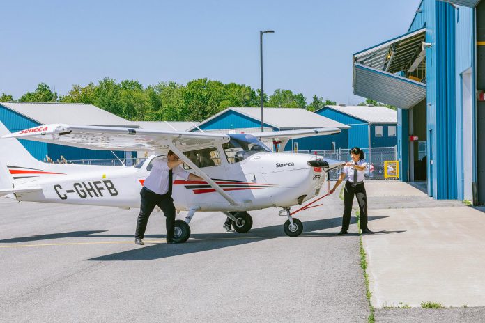 As a leader in aviation education and instruction, the Peterborough Airport is home to the Peterborough Campus of Seneca Polytechnic's School of Aviation. The school's Honours Bachelor of Aviation Technology, the only four-year degree of its kind in Canada, immerses students in a variety of aviation career opportunities through classroom study, co-op and work placements, flight simulation training, and Seneca's fleet of aircraft and flight training devices. (Photo: Johan Hallberg Campbell for Seneca Polytechnic)