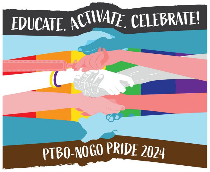 The theme for Peterborough-Nogojiwanong Pride Week in 2024 is "Educate. Activate. Celebrate!" (Graphic: Peterborough-Nogojiwanong Pride)