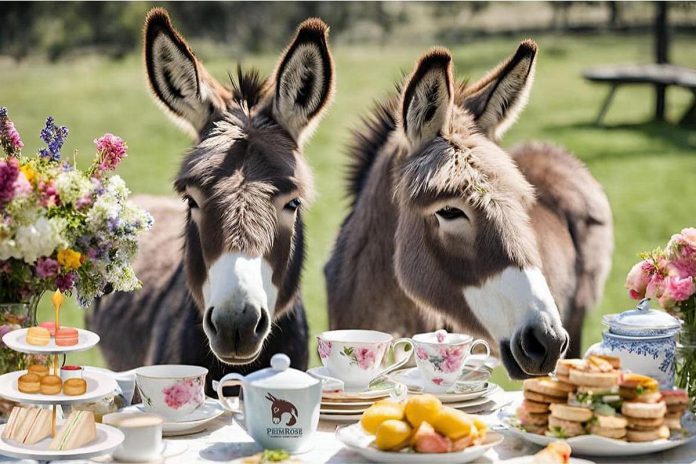 New for 2024, PrimRose Donkey Sanctuary is offering a Traditional English Tea where you can learn about and visit the donkeys and other animals at the sanctuary before sitting down to enjoy scones with jam and clotted cream, dainty sandwiches, and cakes and patisseries. (Photo courtesy of PrimRose Donkey Sanctuary)