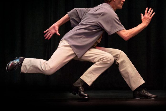 The mysterious Three-Legged Man will make an appearance during Canadian dance legend Bill Coleman and Dutch multi-media artist Edwin van der Heide's "Is This Tap?" at Showplace Performance Centre on October 10, 2024, the opening presentation of the 31st season of Public Energy Performing Arts. (Photo: Wayne Eardley)