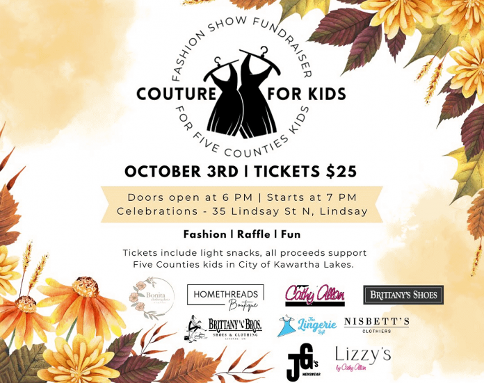 "Couture for Kids" takes place at Celebrations in Lindsay on October 3, 2024. Doors open at 6 p.m. and the show begins at 7 p.m. (Image courtesy of Five Counties Children's Centre)