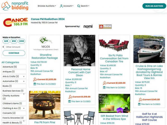 An example of an online auction for a nonprofit organization hosted on the Nonprofit Bidding platform. In addition to browsing and bidding on auction items, the platform makes it easy for users to donate directly to the nonprofit organization. (Screen capture courtesy of Nonprofit Bidding)