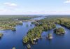 An aerial view of Lovesick Lake, located between Buckhorn Lake and Stoney Lake. The small lake is bordered by Burleigh Falls to the east and Wolf Island Provincial Park to the west. (Photo: Joel Knott)