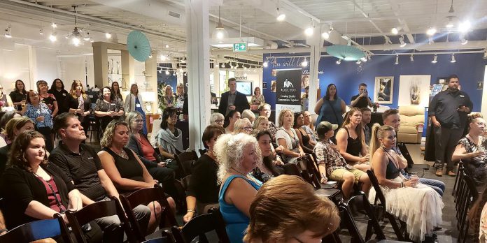 Bennett's Furniture and Mattresses in Peterborough was packed for the launch of the new Luminary Awards for women in business, an initiative of Peterborough and the Kawarthas Chamber of Commerce, on September 18, 2024. (Photo: Jeannine Taylor / kawarthaNOW)