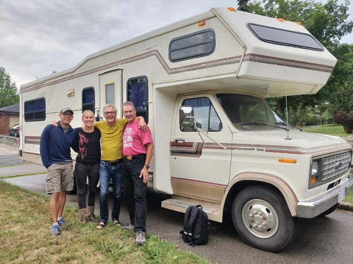 The Monarch Ultra team (Rodney Fuentes, Carlotta James, Guenther Schubert, and Clay Williams) in September 2019 beside the RV that would take them 4,300 kilometres from Peterborough to Mexico as they accompanied a group of long-distance runners during the inaugural Monarch Ultra relay run. Five years later, Fuentes has completed his film that both documents the run and raises awareness of the plight of the monarch butterfly and international conservation efforts to protect the endangered pollinator. (Photo: Monarch Ultra / Facebook)