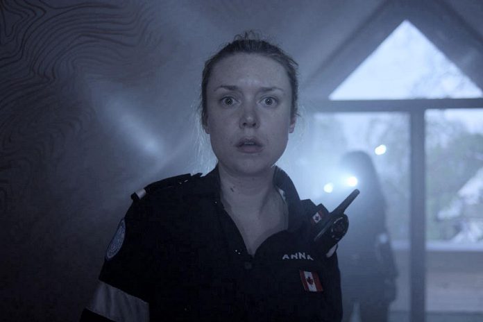 Katherine Cullen in the 2016 film adaptation of Rosamund Small's award-winning play "Vitals" that takes audiences into the psyche of a paramedic named Anna. Cullen, who also starred in the original 2014 Toronto production, will reprise the role of Anna for New Stage Theatre's production at Peterborough's Market Hall on September 27 and 28, 2024. (Photo: Mike McLaughlin)