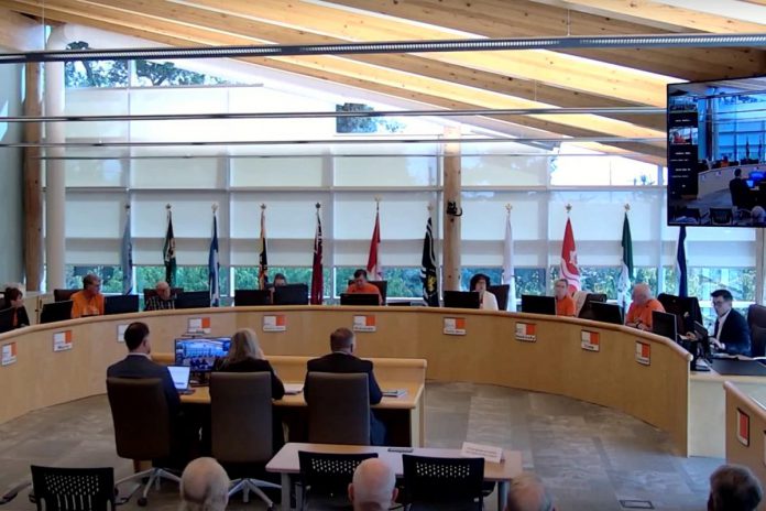 At its meeting on September 18, 2024, Northumberland County council put the brakes on any further work to study different scenarios for policing services in Northumberland County. (kawarthaNOW screenshot)